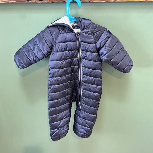 Polarn O Pyret Puffer Snowsuit 68 4-6 Months Gray Hooded Full Zip Winter Baby